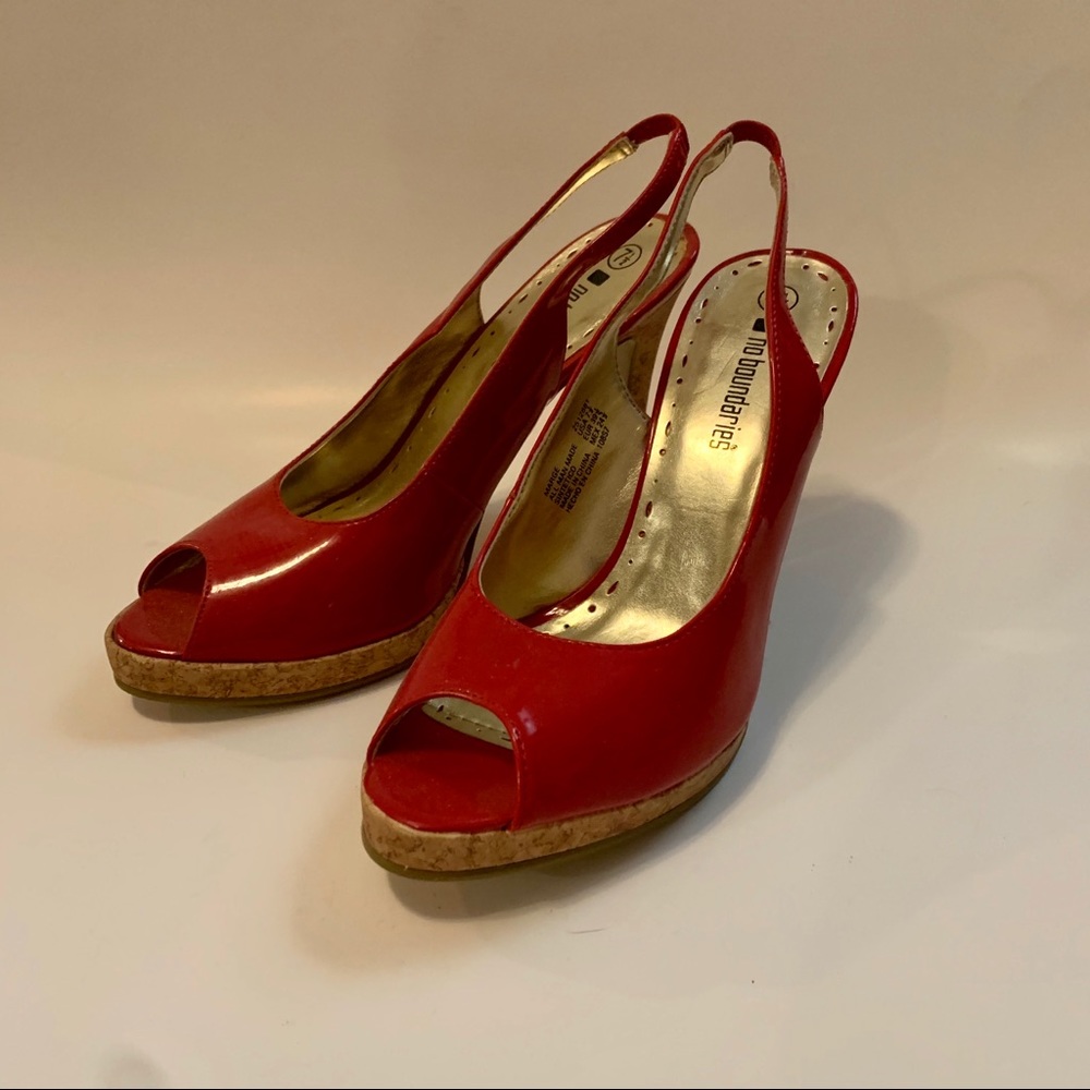 Red peep toe heels